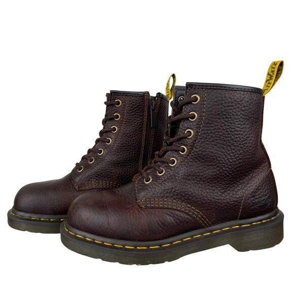 Women's Dr. Martens Industrial Steel Toe Brown Genuine Leather Lace Up Boots (6) - Picture 1 of 12